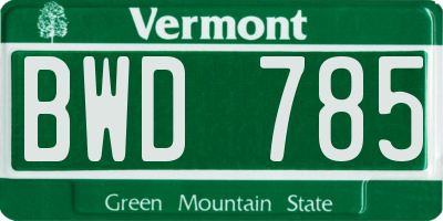 VT license plate BWD785