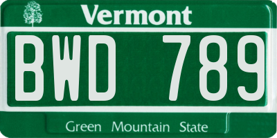 VT license plate BWD789