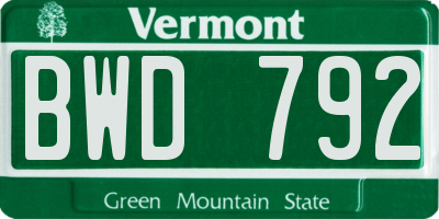 VT license plate BWD792
