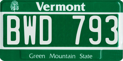 VT license plate BWD793
