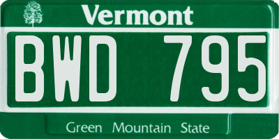 VT license plate BWD795