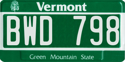 VT license plate BWD798