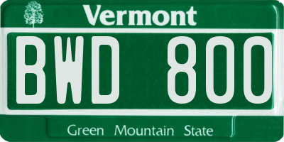 VT license plate BWD800