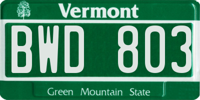 VT license plate BWD803