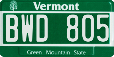 VT license plate BWD805