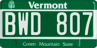 VT license plate BWD807