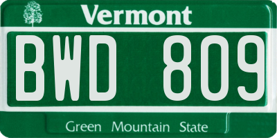 VT license plate BWD809