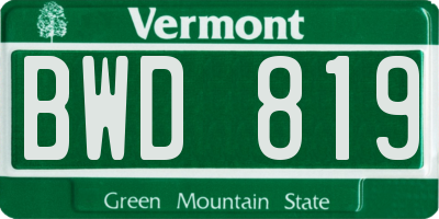 VT license plate BWD819