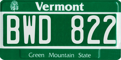 VT license plate BWD822
