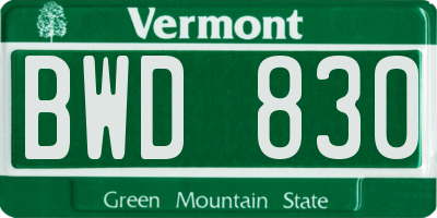 VT license plate BWD830