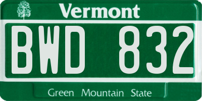VT license plate BWD832