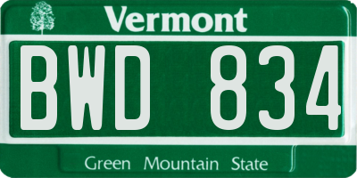 VT license plate BWD834