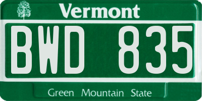 VT license plate BWD835