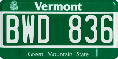 VT license plate BWD836