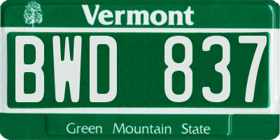 VT license plate BWD837