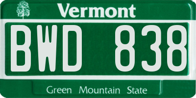 VT license plate BWD838