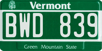 VT license plate BWD839