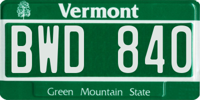 VT license plate BWD840