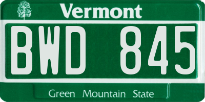 VT license plate BWD845