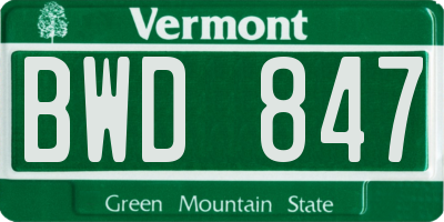 VT license plate BWD847