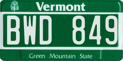 VT license plate BWD849
