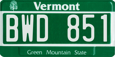 VT license plate BWD851