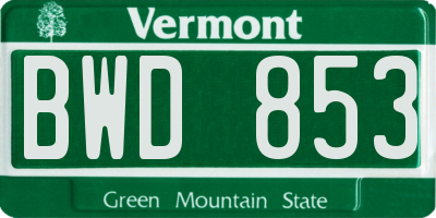 VT license plate BWD853