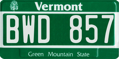 VT license plate BWD857