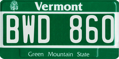 VT license plate BWD860