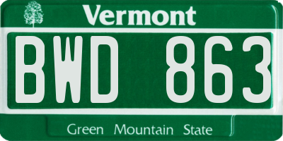 VT license plate BWD863