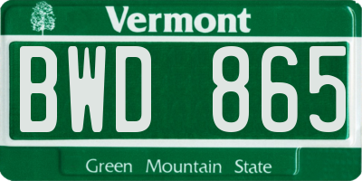 VT license plate BWD865