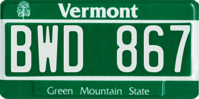 VT license plate BWD867