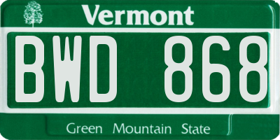 VT license plate BWD868