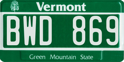 VT license plate BWD869