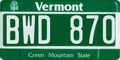 VT license plate BWD870
