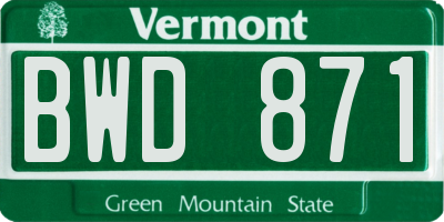 VT license plate BWD871