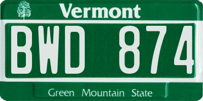 VT license plate BWD874