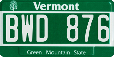VT license plate BWD876