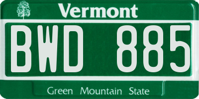 VT license plate BWD885