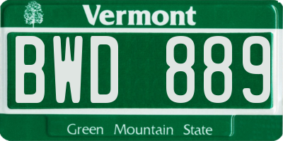 VT license plate BWD889