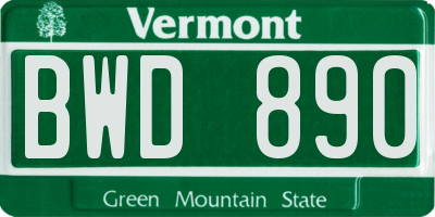 VT license plate BWD890