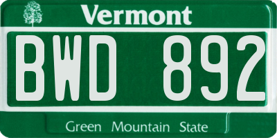 VT license plate BWD892