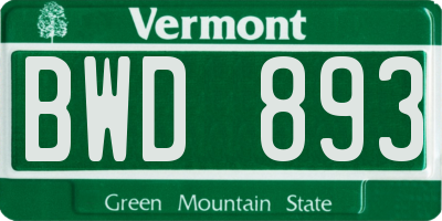 VT license plate BWD893