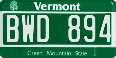 VT license plate BWD894