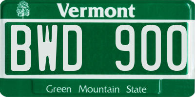 VT license plate BWD900