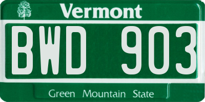 VT license plate BWD903