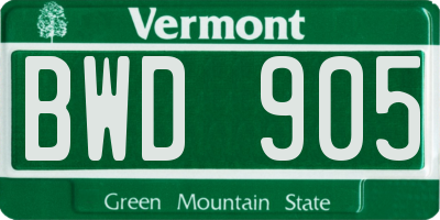 VT license plate BWD905