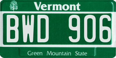 VT license plate BWD906