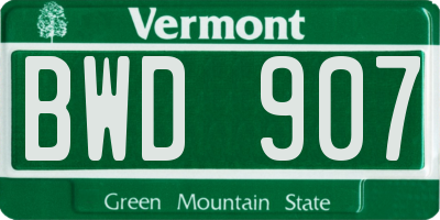VT license plate BWD907