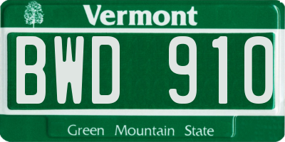 VT license plate BWD910
